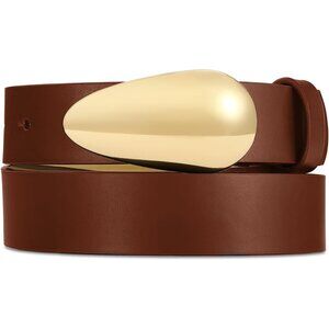 Women Leather Belt Synthetic Brown 35-39L Gold Buckle Casual Formal Accessory